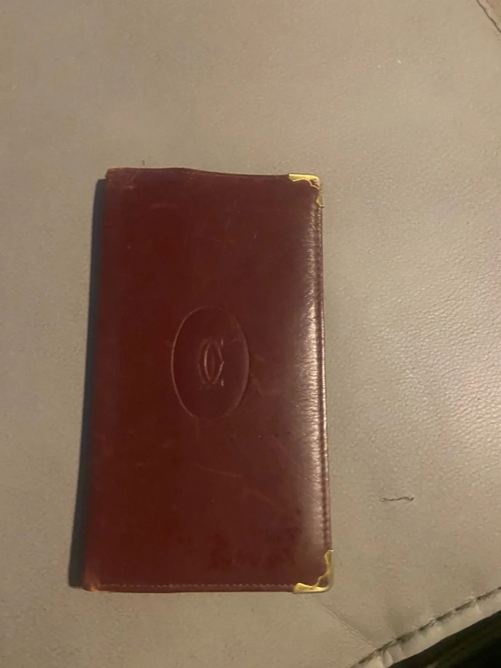 Vintage Cartier Men's Burgundy Leather Money Clip Wallet with Gold Corners